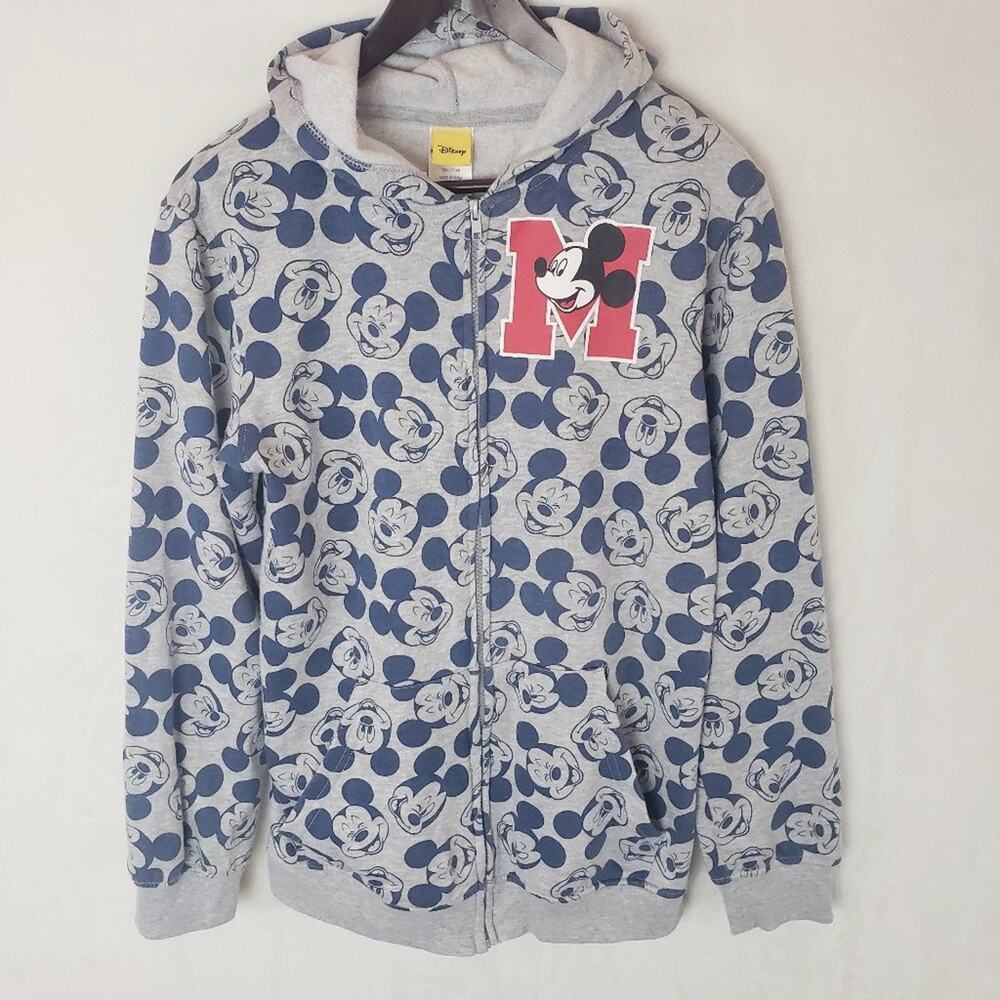 Disney Mickey Mouse Hoodie Women XXL Allover Print Grey Blue Red Full Zip